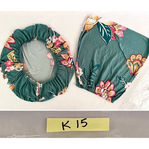 Office Chair Seat and Back Covers Floral Pattern Teal Cloth Elastic Closure - Picture 5 of 5